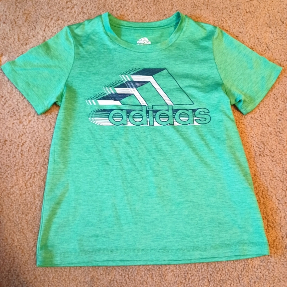 Adidas Athletic Tee Boys Sz 6 Green, Navy,  White EUC